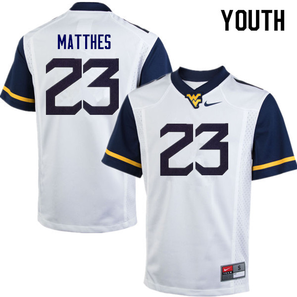 NCAA Youth Evan Matthes West Virginia Mountaineers White #23 Nike Stitched Football College Authentic Jersey PY23Z86WF